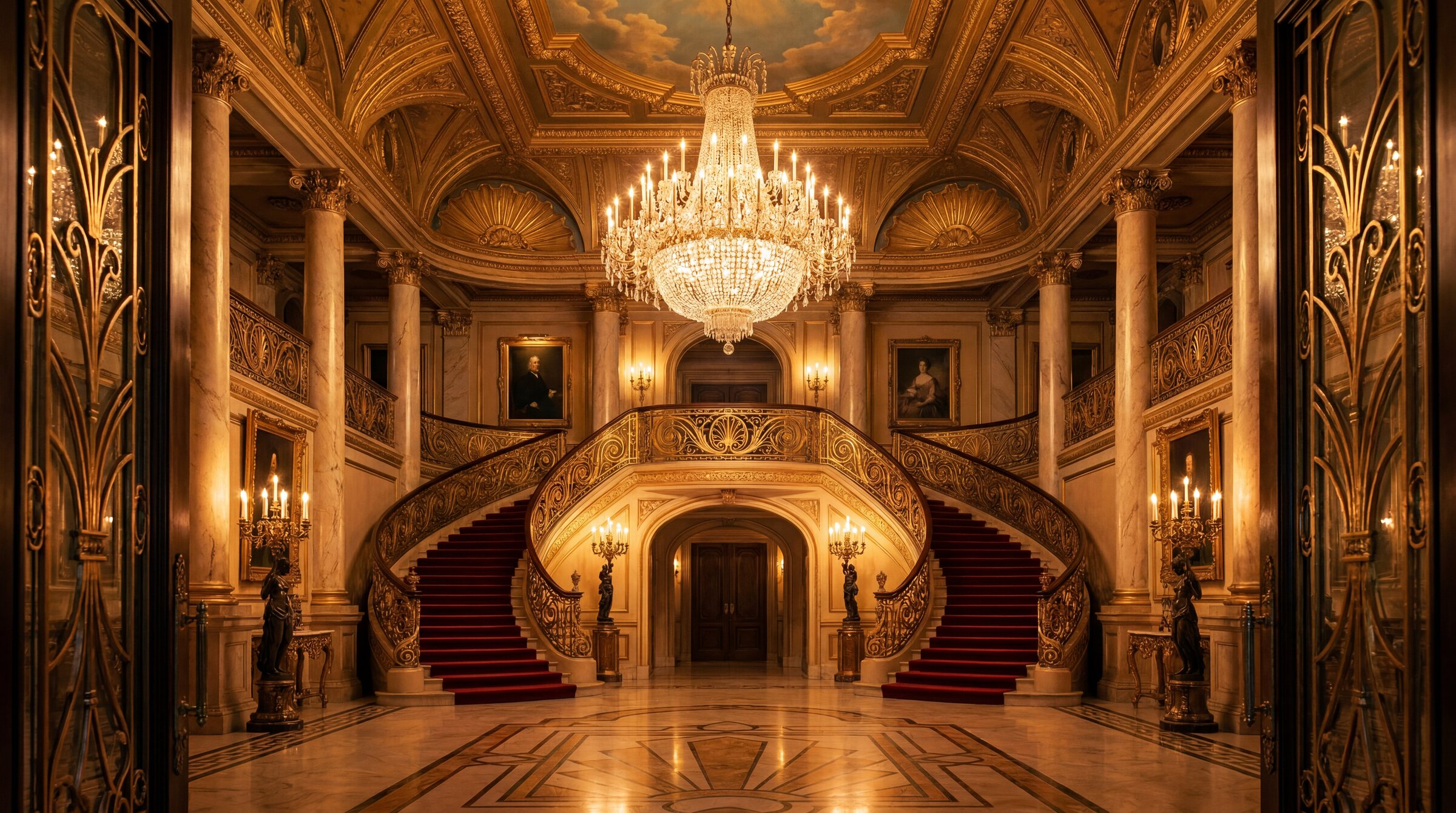 The grand entrance hall of the house